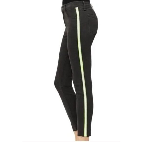 J Brand Jeans Womens 28 Mid Rise Neon Racing Stripe Crop Black Skinny Boho - Picture 4 of 10